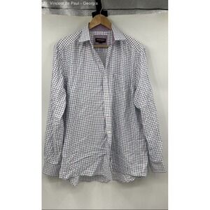Johnston & Murphy Plaid Long Sleeve Button Down Dress Shirt Men's M 100% Cotton